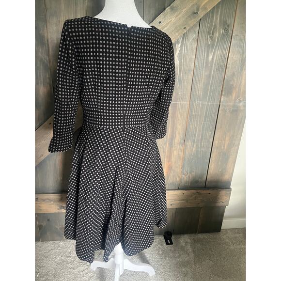 Boden Dresses & Skirts - Boden Dress Womens Size 8 R Black Gray Polka Dots Wool Blend Flare Midi Lined